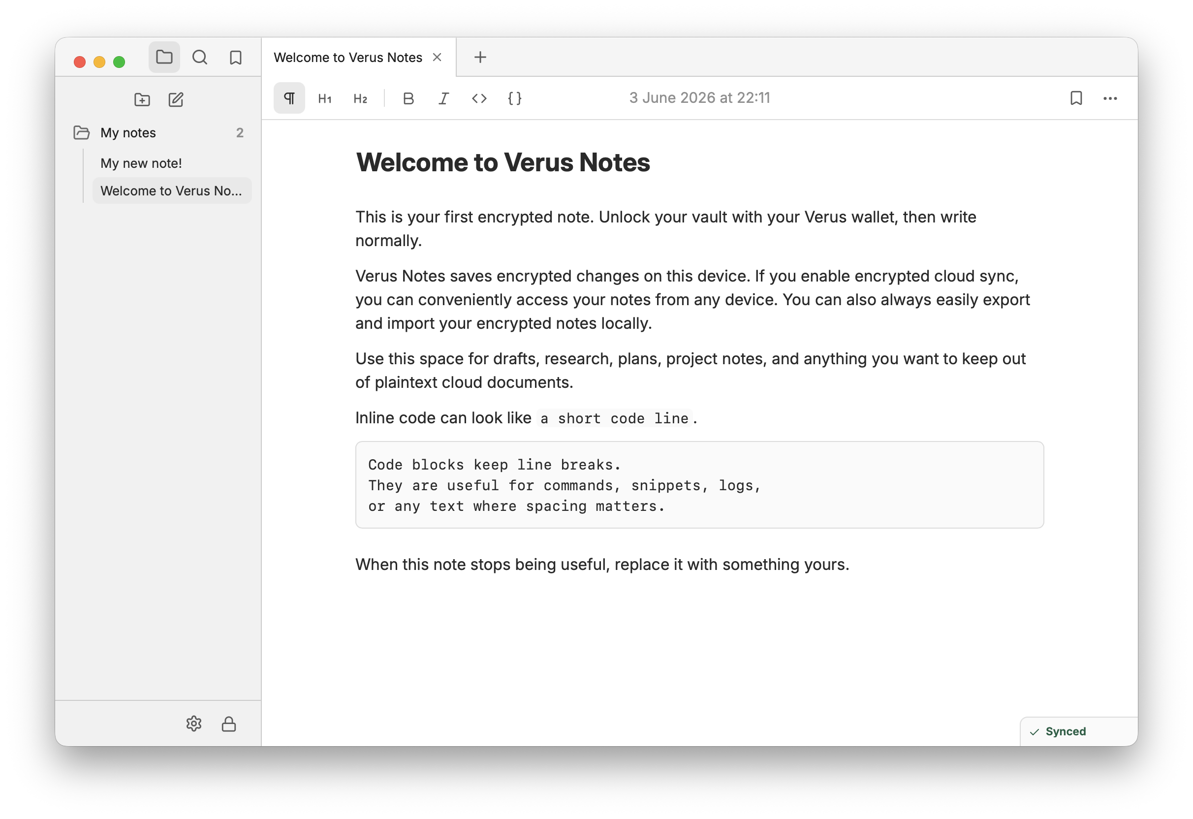 Verus Notes encrypted note editor